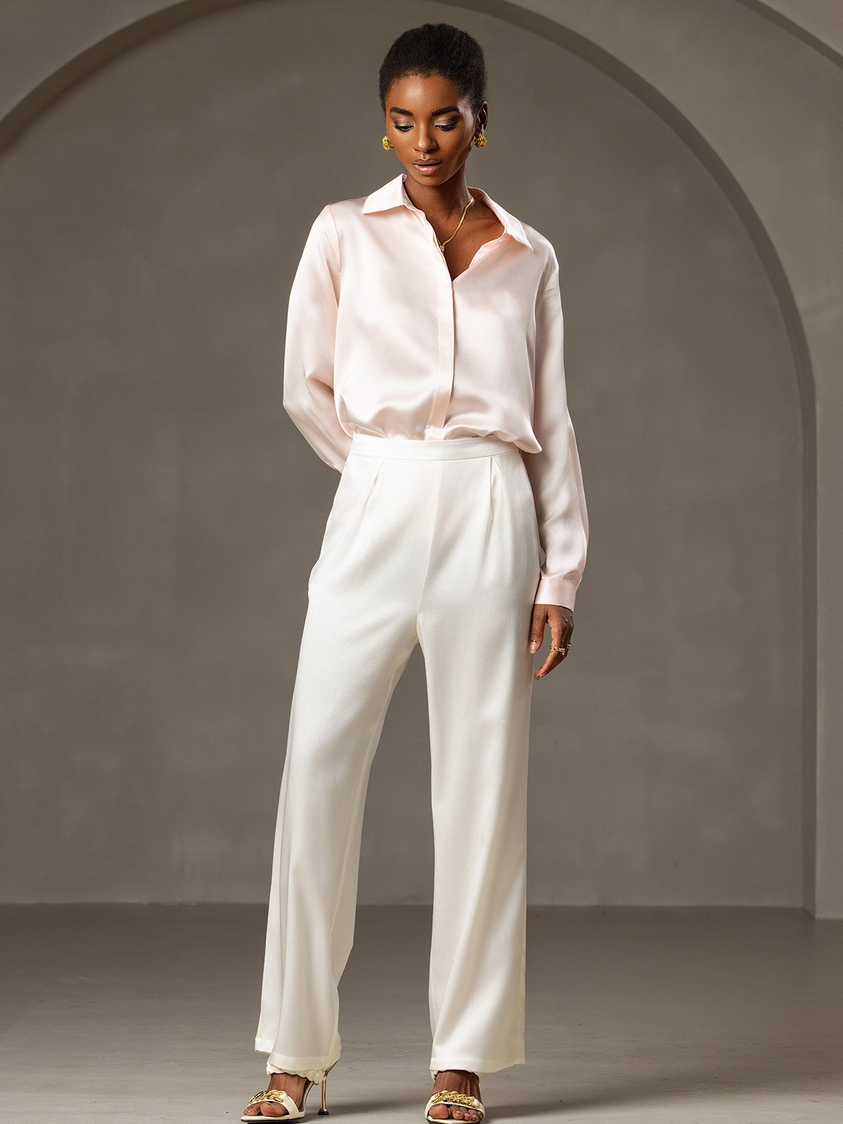 [White] SilkSilky-UK 19Momme Silk Womens Pants 006