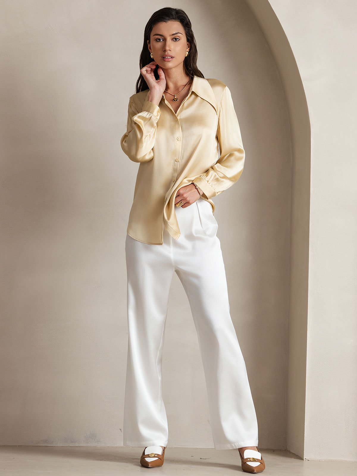 [White] SilkSilky-UK 19Momme Silk Womens Pants 007