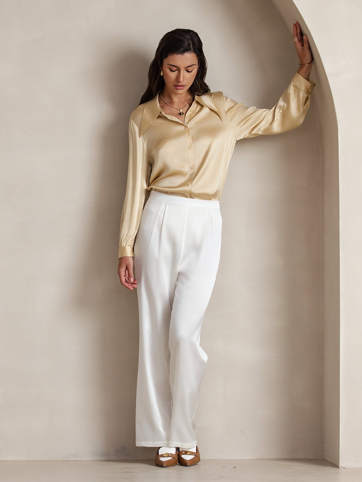 [White] SilkSilky-UK 19Momme Silk Womens Pants 008