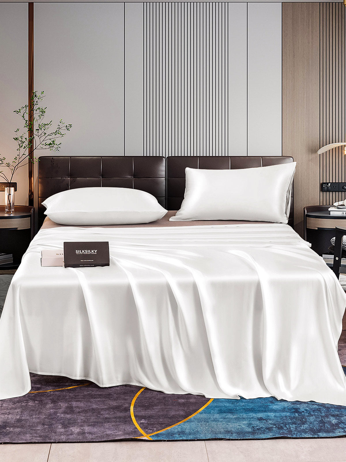 [White] SilkSilky-UK 22Momme Pure Silk Bedding Set 001