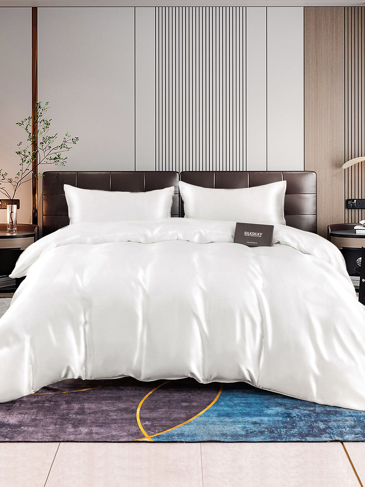 [White] SilkSilky-UK 22Momme Pure Silk Bedding Set 001