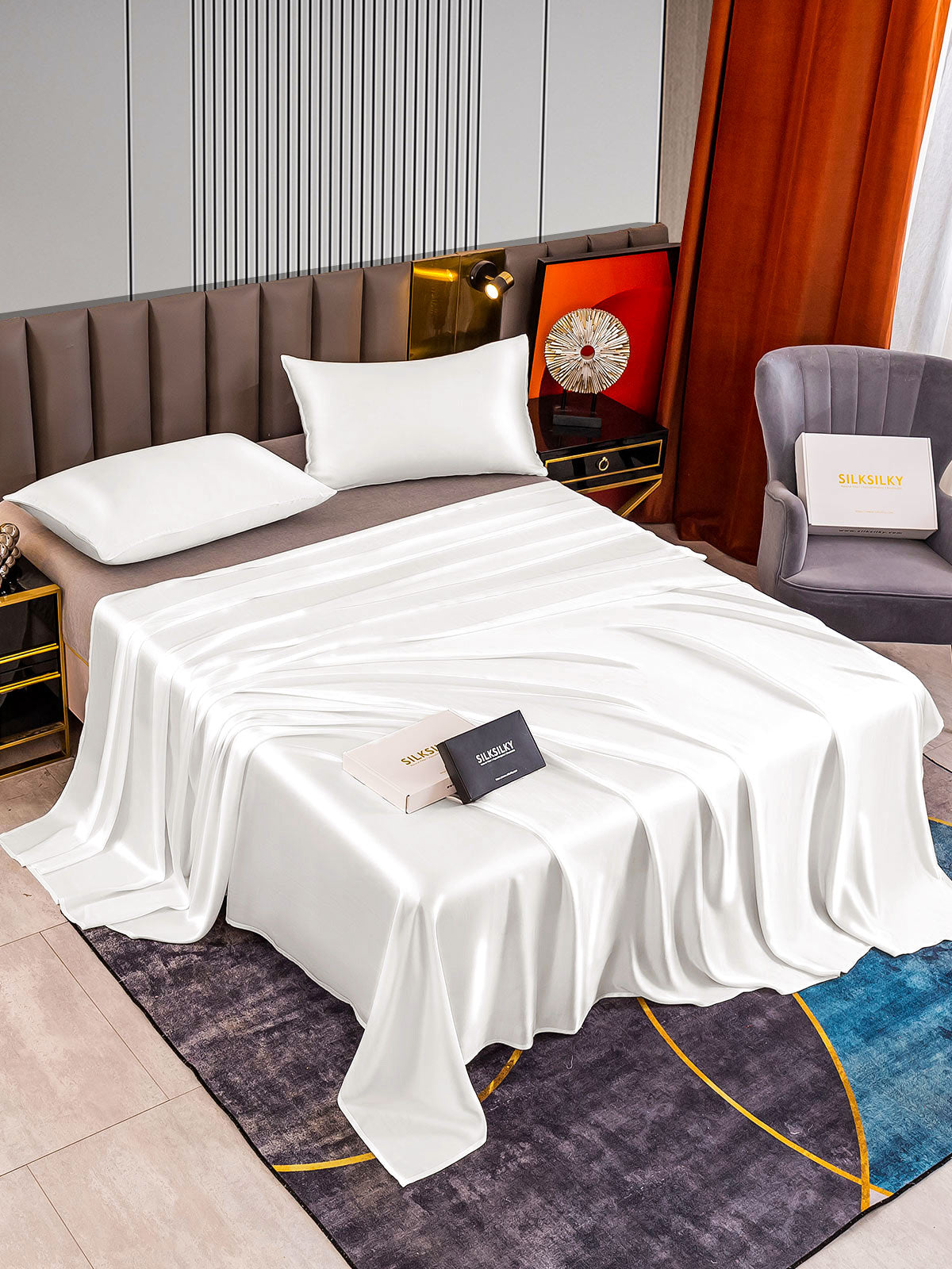 [White] SilkSilky-UK 22Momme Pure Silk Bedding Set 002