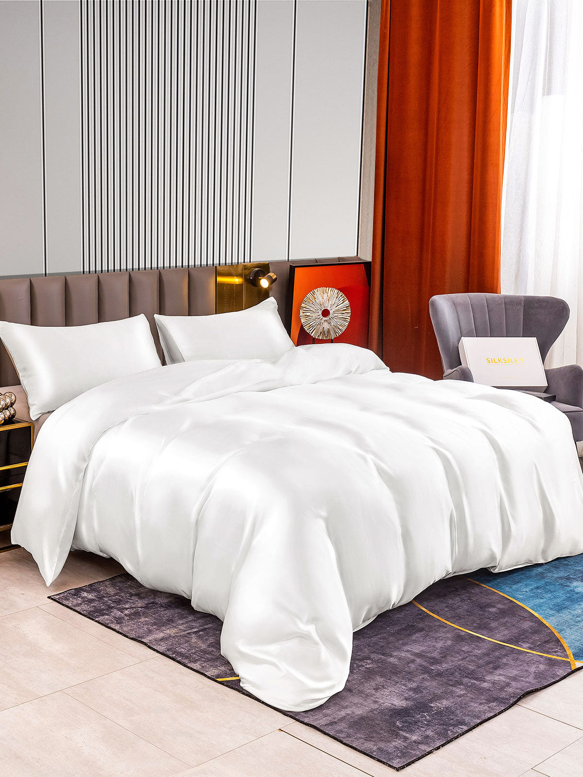 [White] SilkSilky-UK 22Momme Pure Silk Bedding Set 002