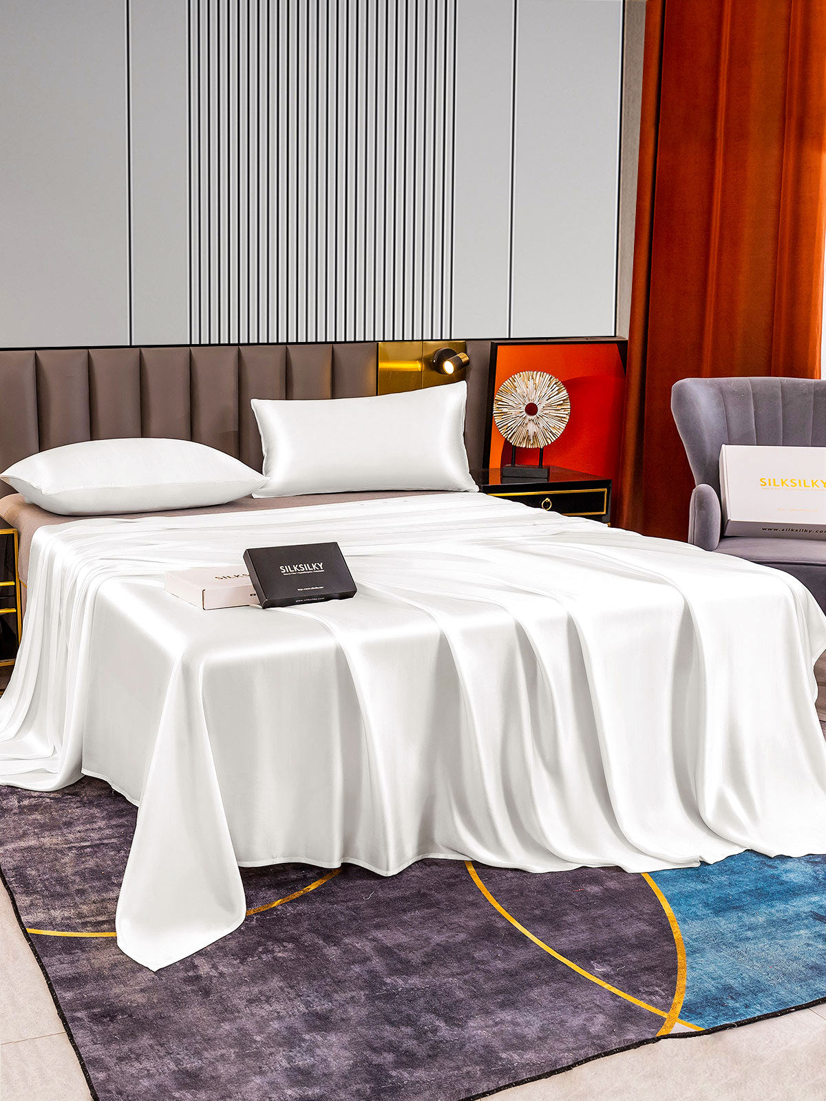 [White] SilkSilky-UK 22Momme Pure Silk Bedding Set 003