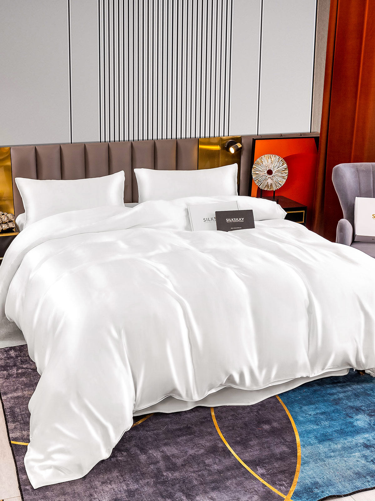 [White] SilkSilky-UK 22Momme Pure Silk Bedding Set 003