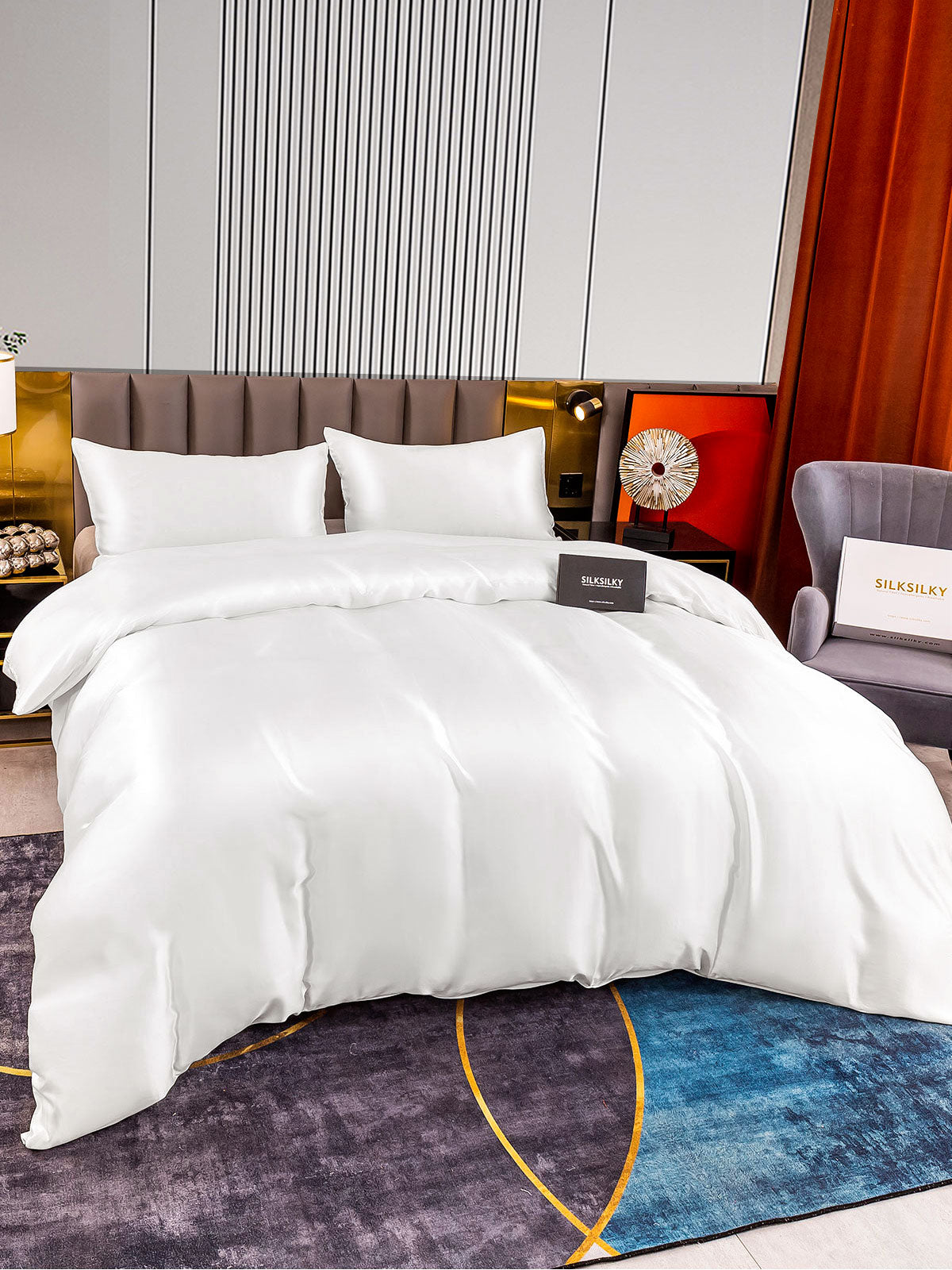 [White] SilkSilky-UK 22Momme Pure Silk Bedding Set 003