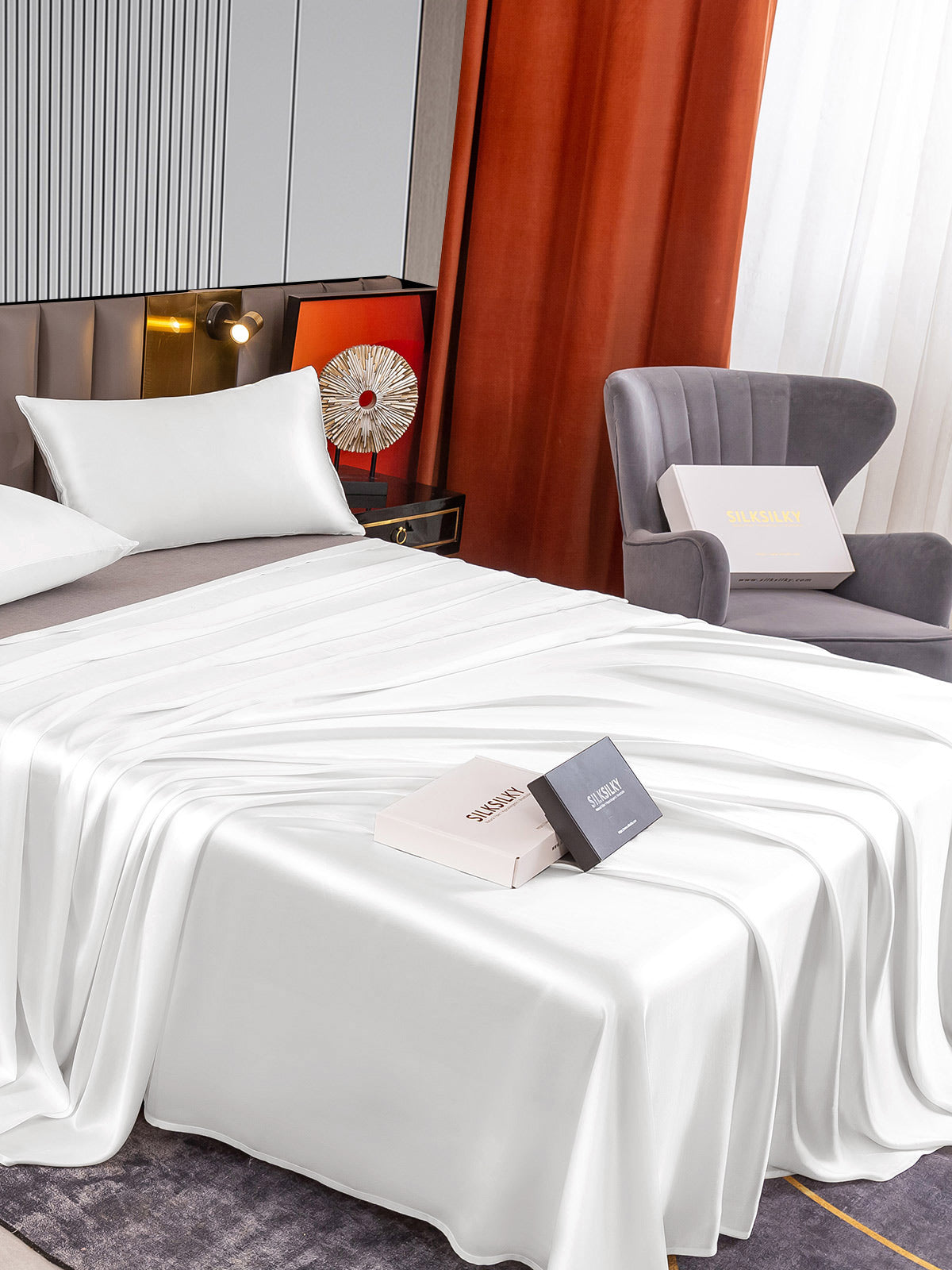 [White] SilkSilky-UK 22Momme Pure Silk Bedding Set 004