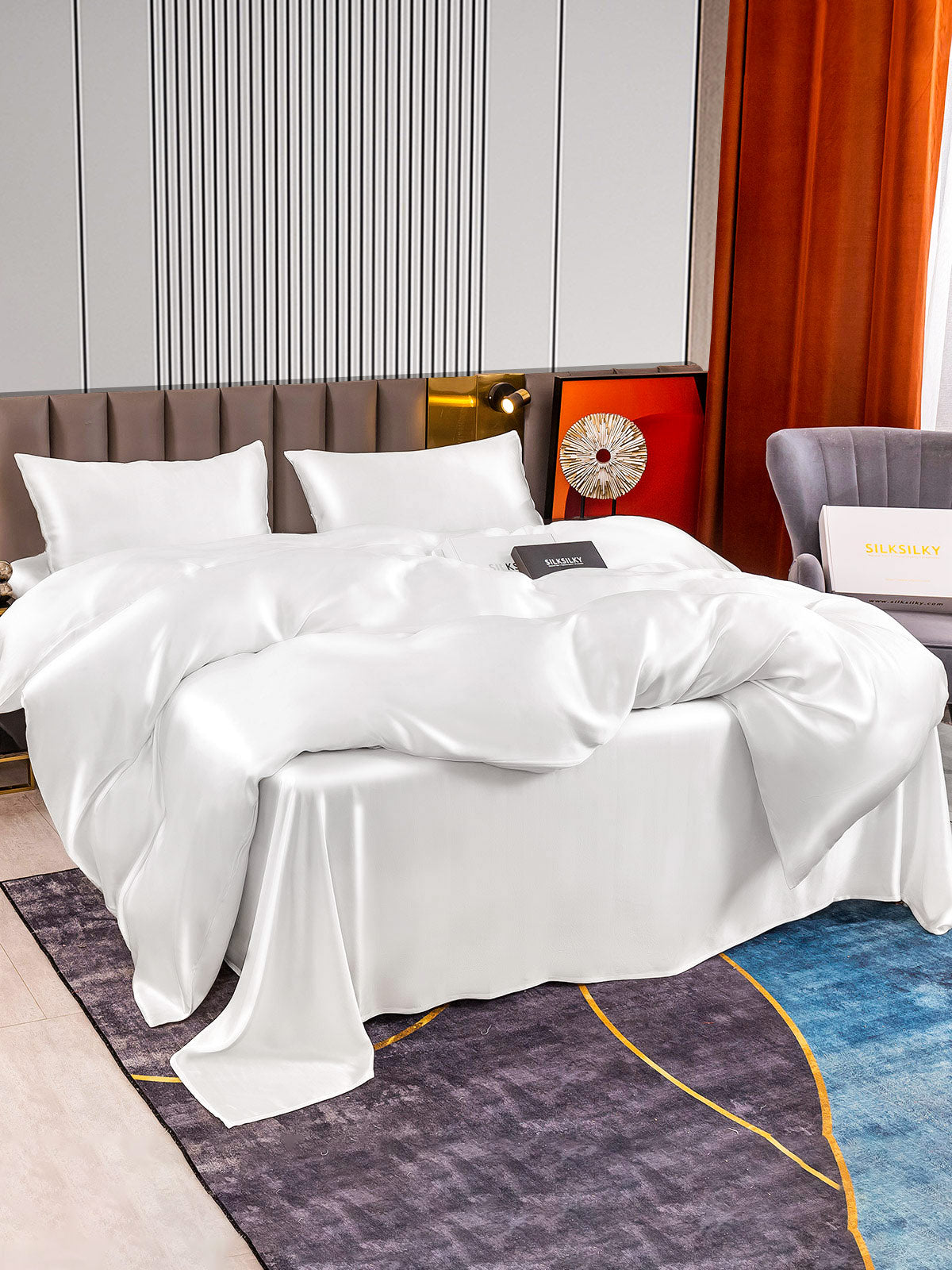[White] SilkSilky-UK 22Momme Pure Silk Bedding Set 004