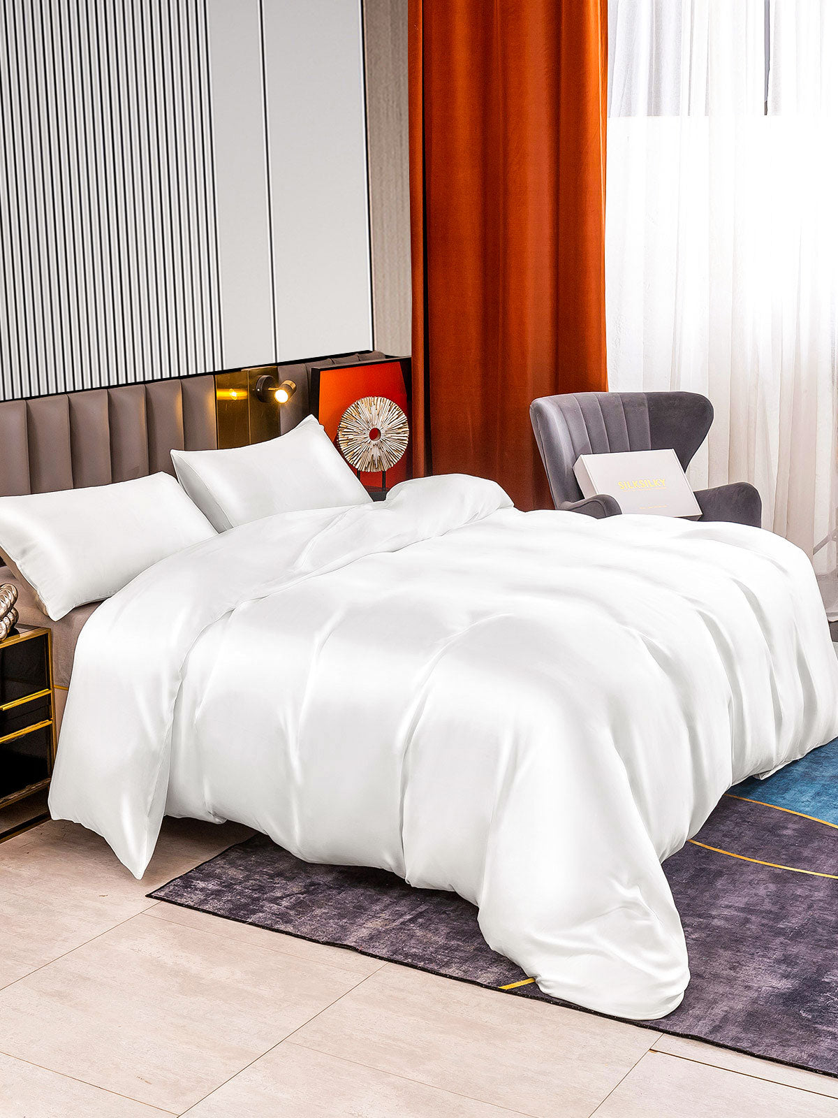 [White] SilkSilky-UK 22Momme Pure Silk Bedding Set 004