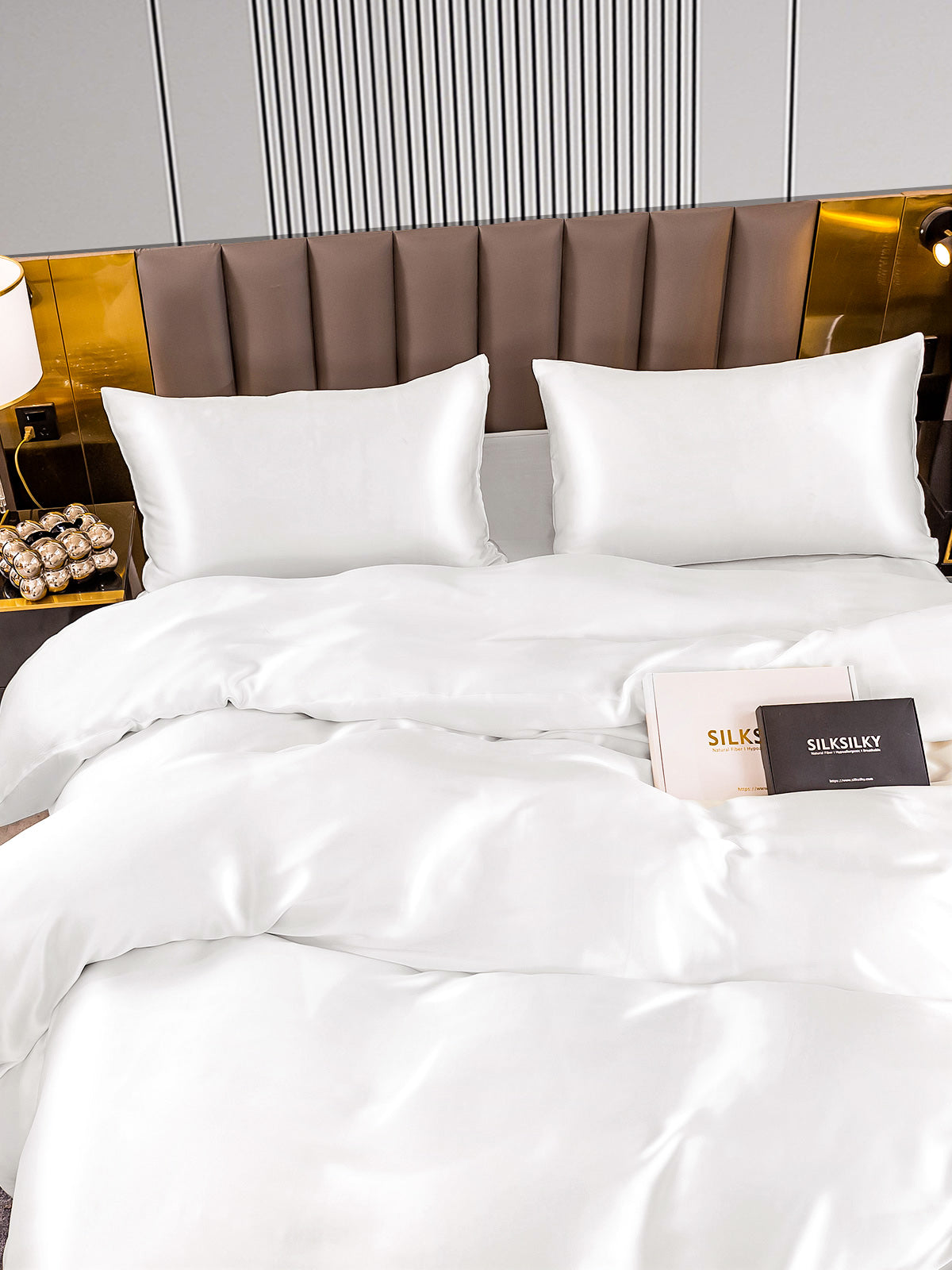 [White] SilkSilky-UK 22Momme Pure Silk Bedding Set 005