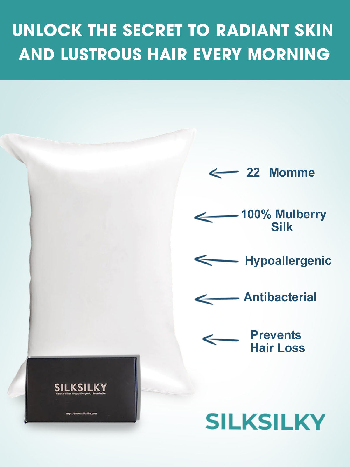 [White] SilkSilky-UK 22Momme Pure Silk Pillowcase 003