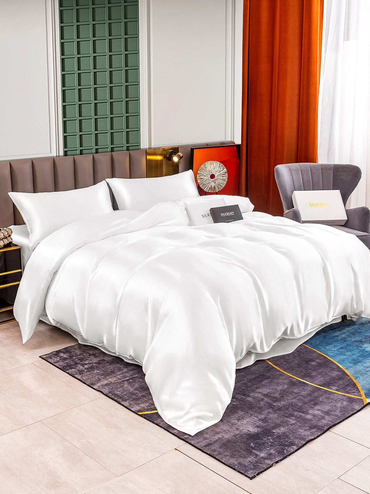 [White] SilkSilky-UK 25Momme Pure Silk Bedding Set 003