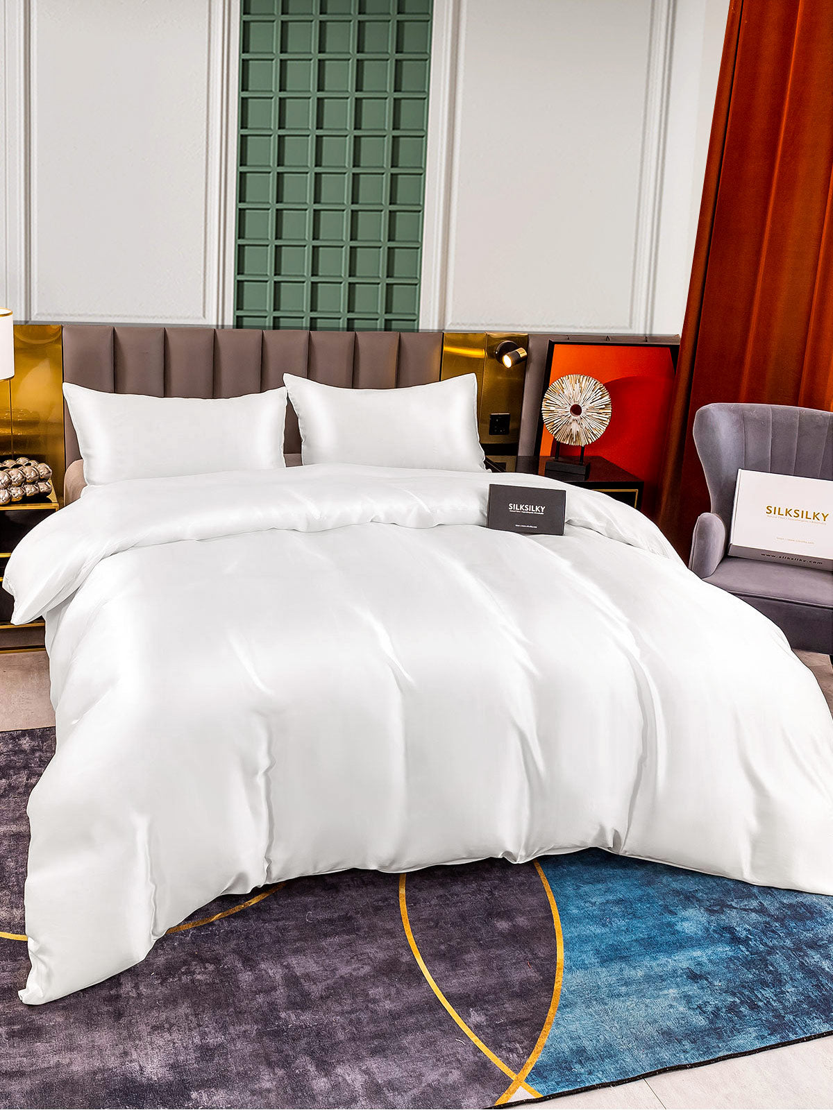 [White] SilkSilky-UK 25Momme Pure Silk Bedding Set 003