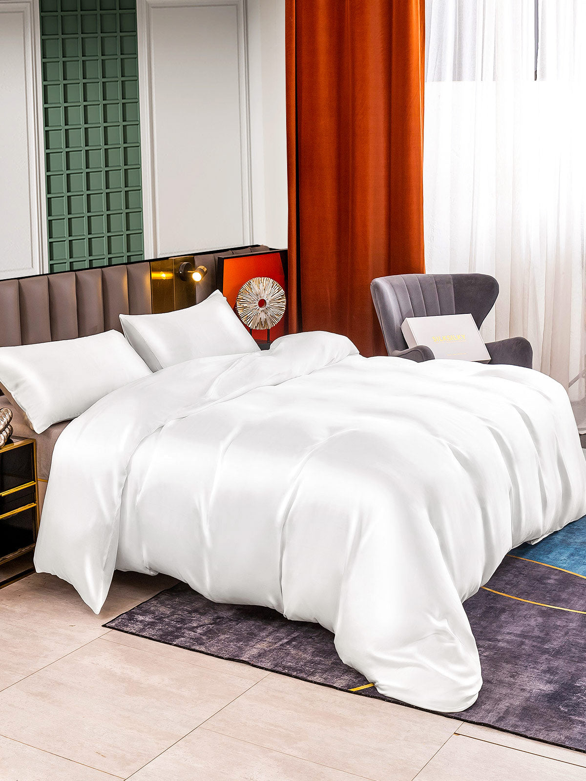 [White] SilkSilky-UK 25Momme Pure Silk Bedding Set 004