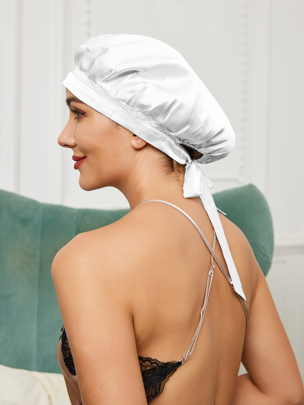 [White] SilkSilky-UK Pure Silk Sleep Cap 003