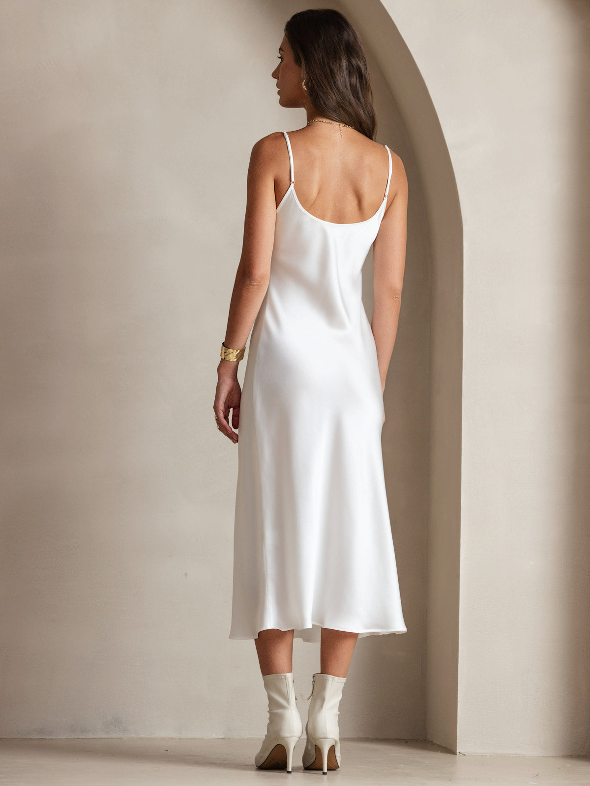 [White] SilkSilky-UK Pure Silk Sleeveless Round Neck Dress 002