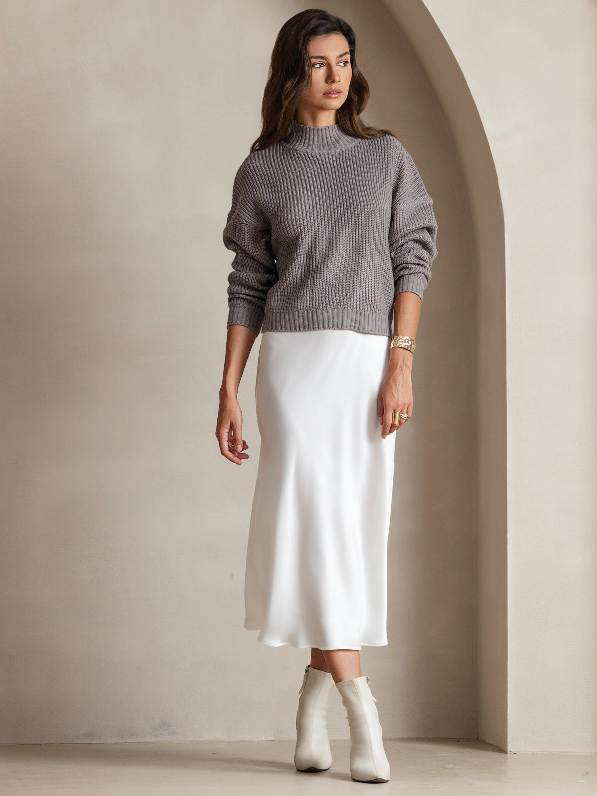 [White] SilkSilky-UK Pure Silk Sleeveless Round Neck Dress 006
