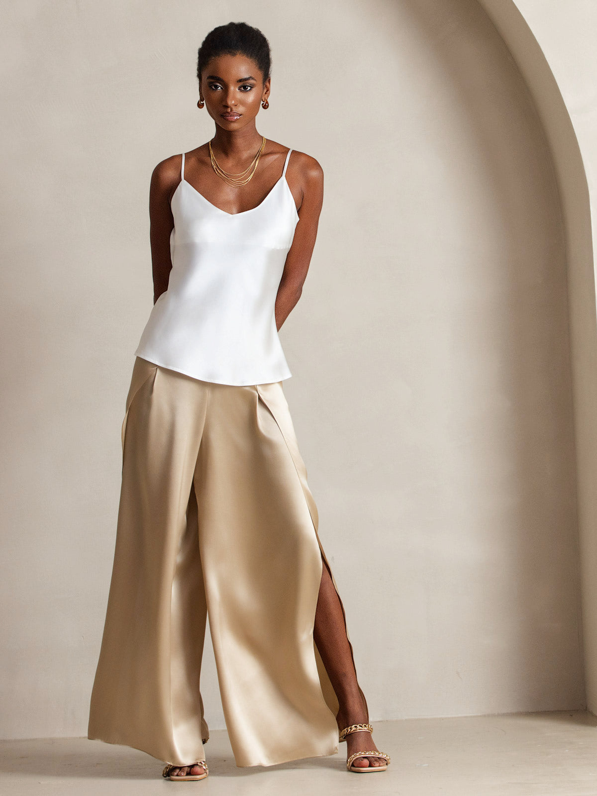 [White] SilkSilky-UK Pure Silk V Neck Camisole 004