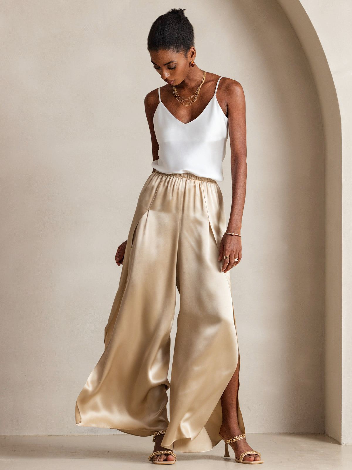 [White] SilkSilky-UK Pure Silk V Neck Camisole 005