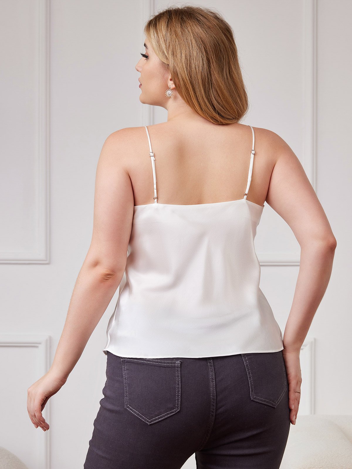 [White] SilkSilky-UK Pure Silk V Neck Plus Size Camisole Top 002