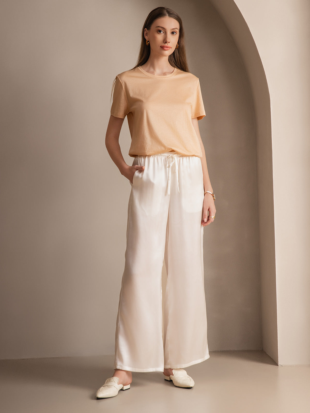 [White] SilkSilky-UK Pure Silk Womens Pants 002