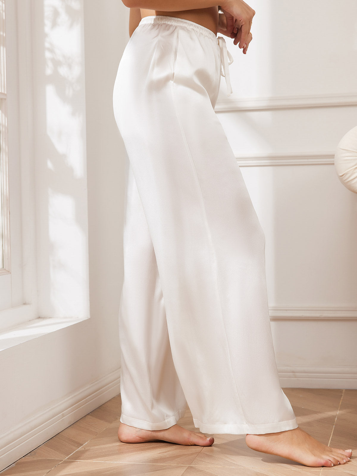 [White] SilkSilky-UK Pure Silk Womens Pants 003