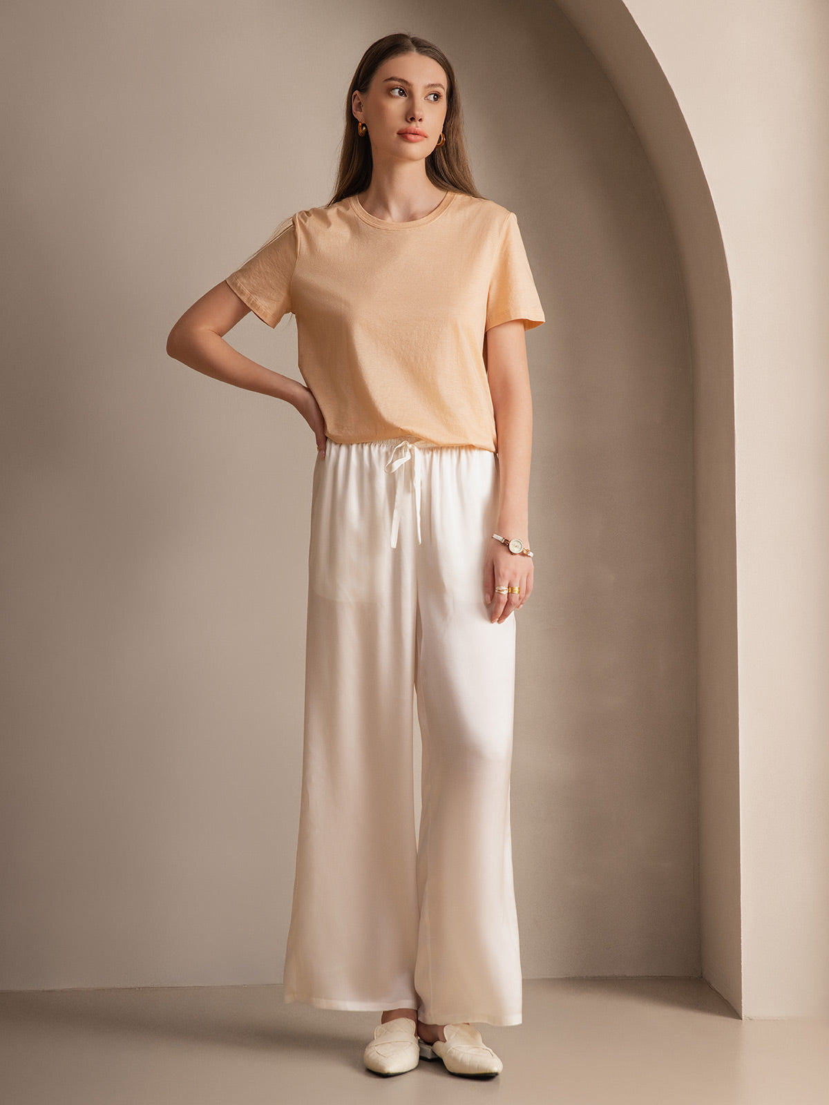 [White] SilkSilky-UK Pure Silk Womens Pants 003