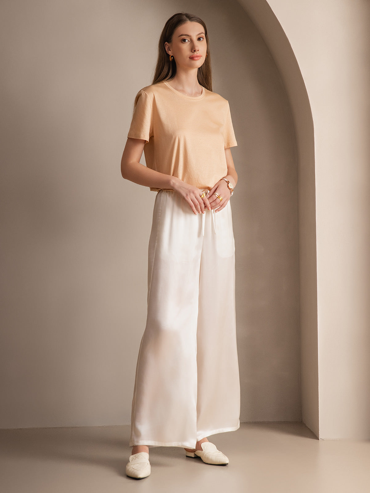 [White] SilkSilky-UK Pure Silk Womens Pants 004
