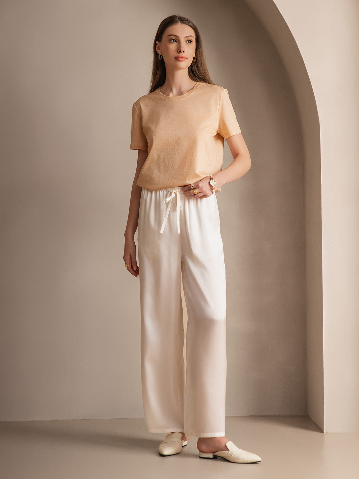 [White] SilkSilky-UK Pure Silk Womens Pants 005