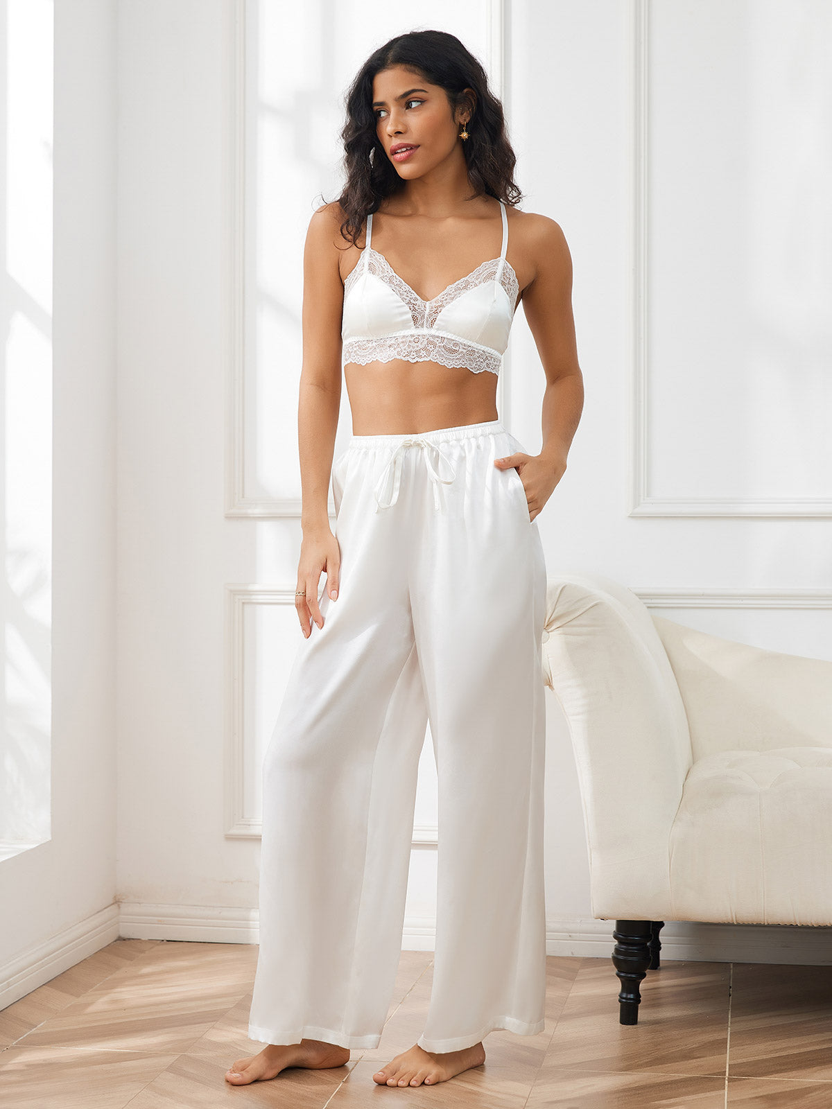 [White] SilkSilky-UK Pure Silk Womens Pants 006