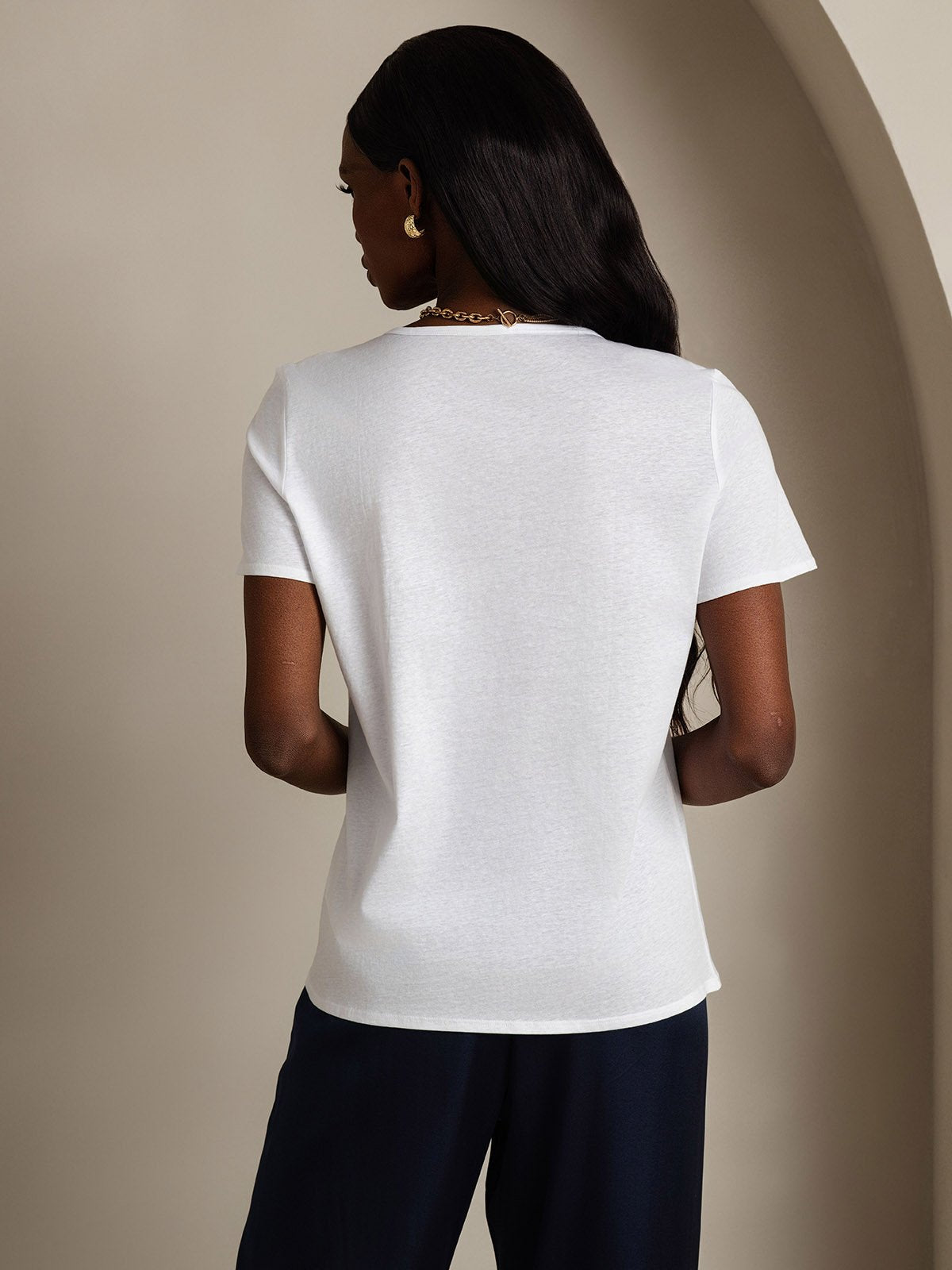[White] SilkSilky-UK Silk Short Sleeve U Neck Women's T-Shirt 002