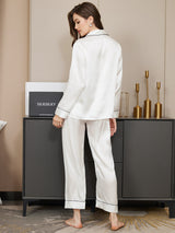 [White] SilkSilky-UK Long Sleeve Lapel Collar Women's Pyjamas 002