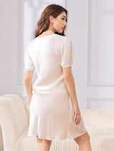 [White] SilkSilky-UK Short Sleeve V Neck Nightdress 002