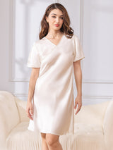 [White] SilkSilky-UK Short Sleeve V Neck Nightdress 003