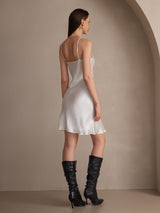 [White] SilkSilky-UK Spaghetti Strap V Neck Dress 002
