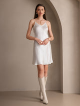[White] SilkSilky-UK Spaghetti Strap V Neck Dress 004