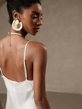 [White] SilkSilky-UK Spaghetti Strap Cowl Neck Dress 002