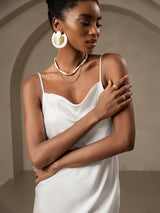 [White] SilkSilky-UK Spaghetti Strap Cowl Neck Dress 004