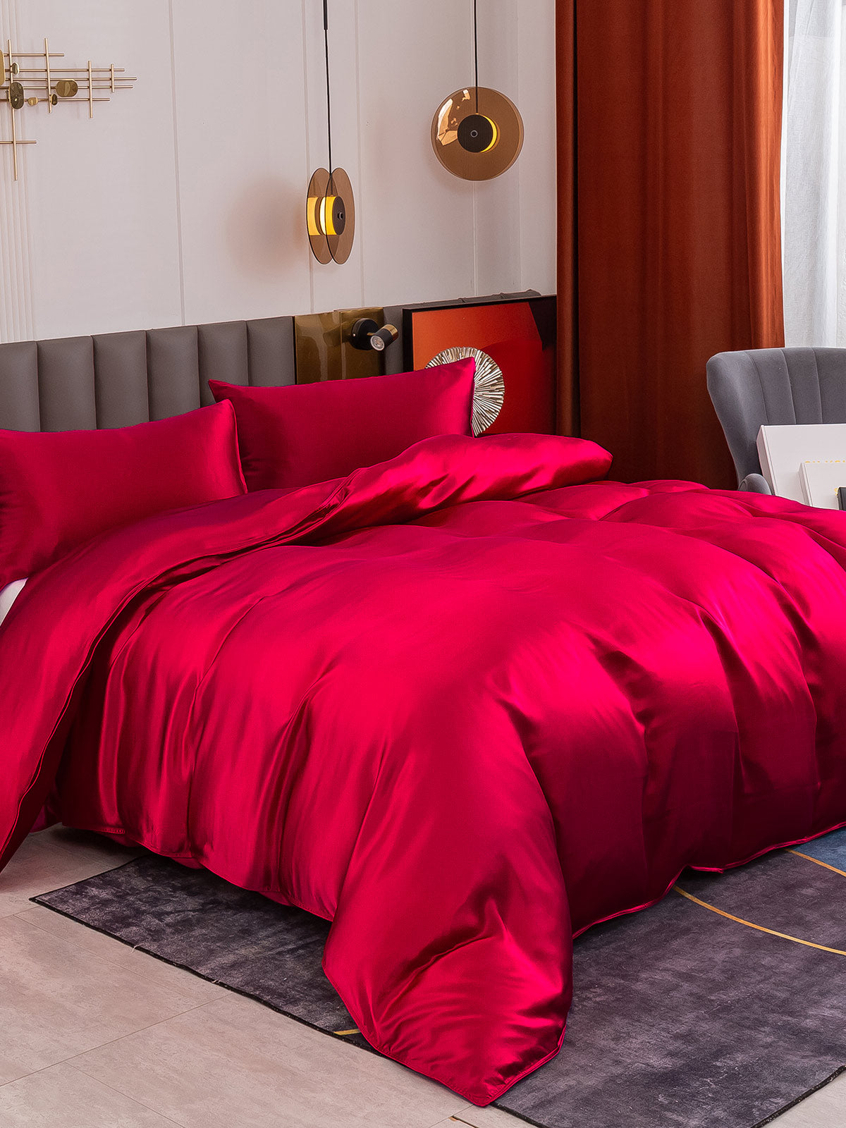 [Wine] SilkSilky-UK 19Momme Pure Silk Bedding Set 001