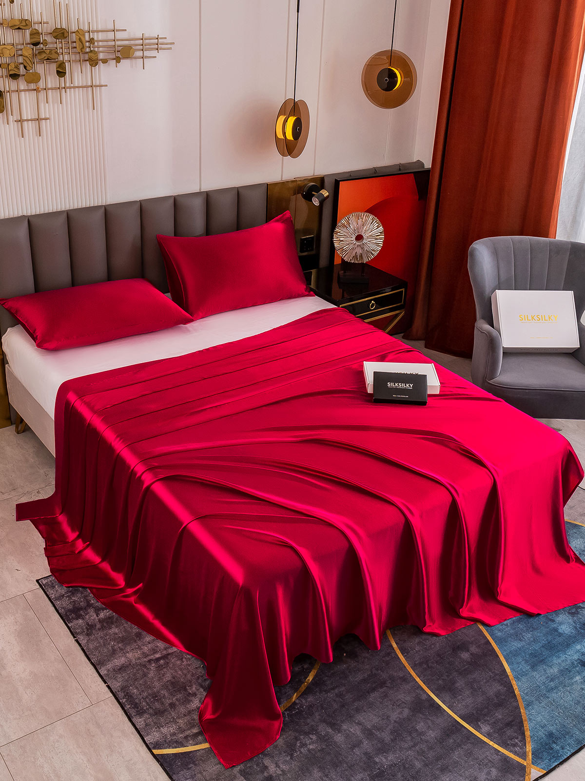 [Wine] SilkSilky-UK 19Momme Pure Silk Bedding Set 003