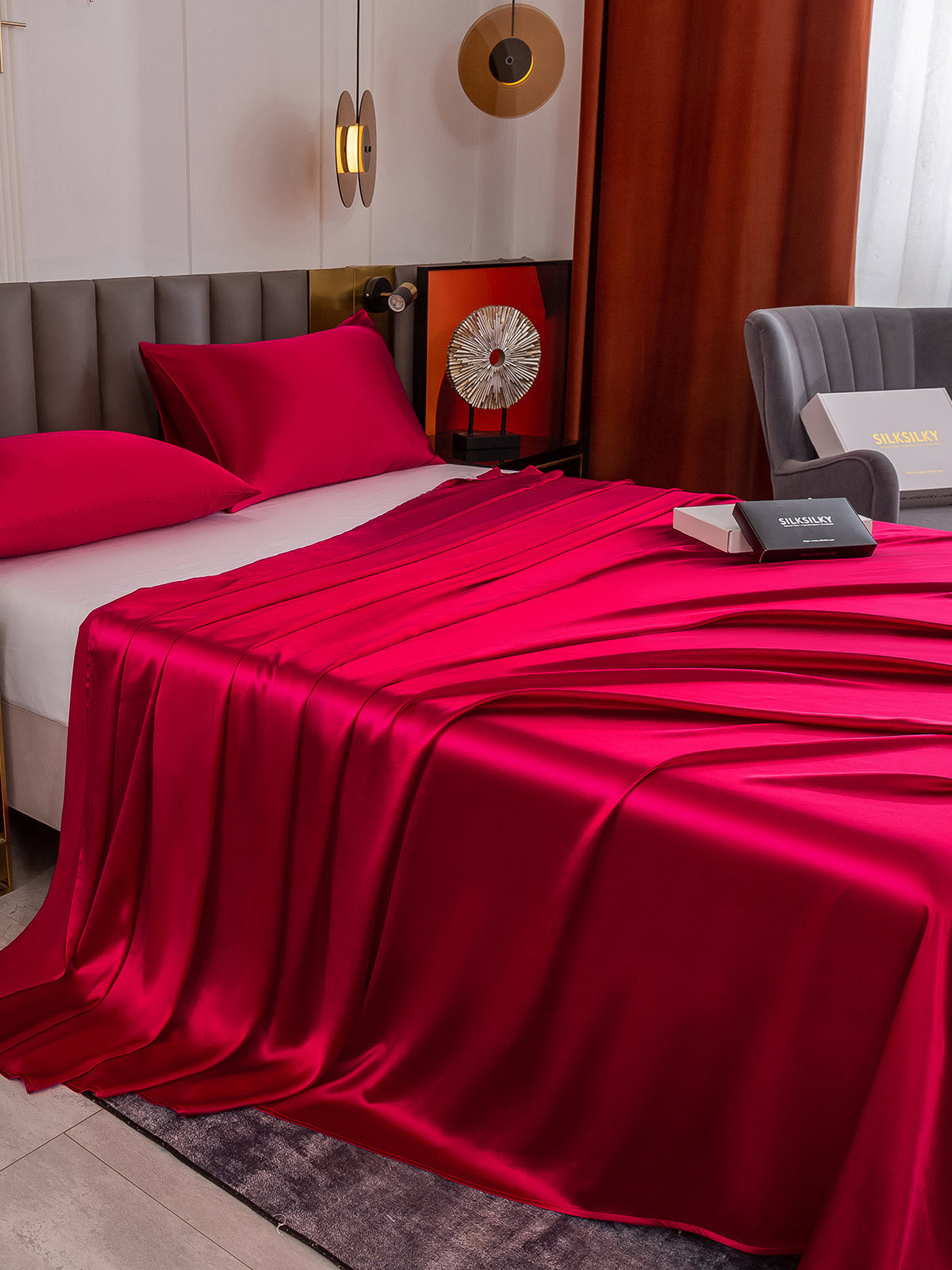 [Wine] SilkSilky-UK 19Momme Pure Silk Bedding Set 005