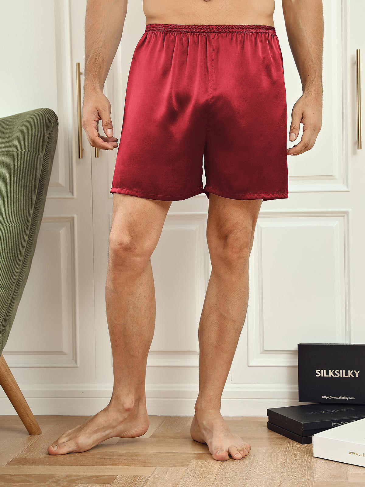 [Wine] SilkSilky-UK 19Momme Pure Silk Mens Sleep Bottoms 001