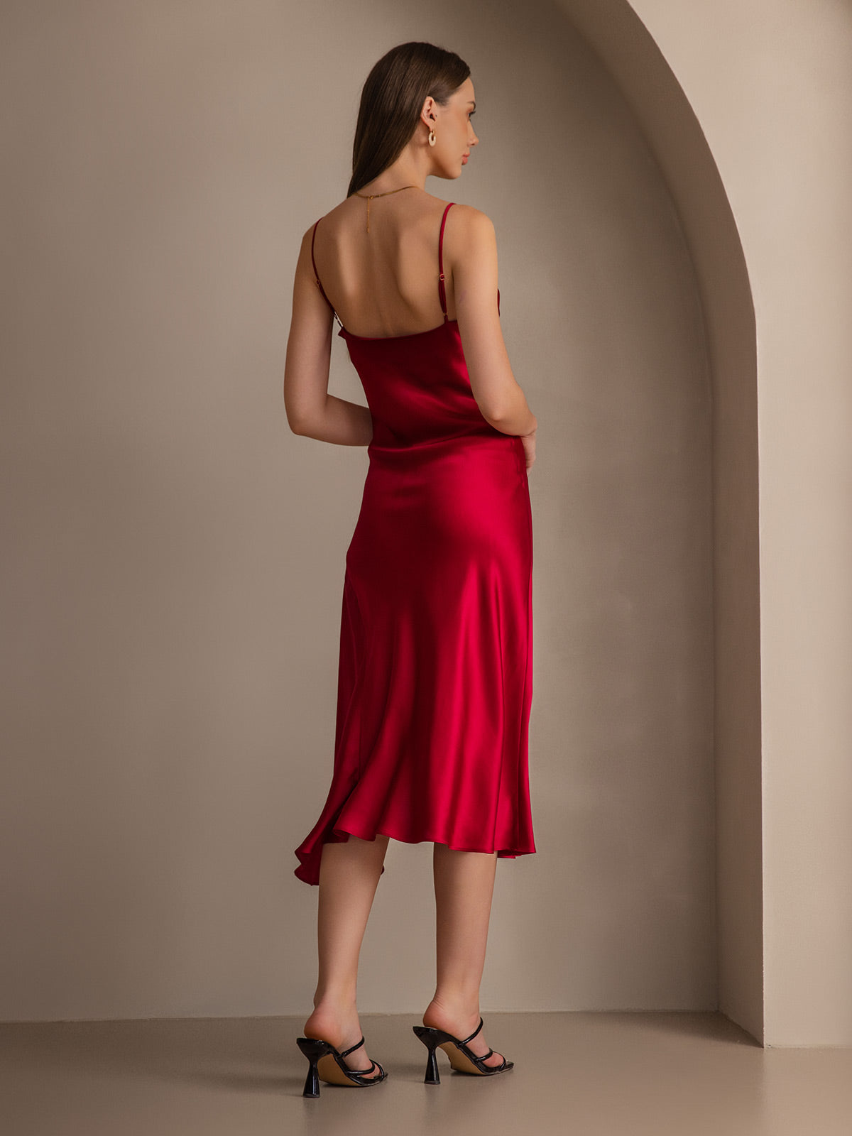 [Wine] SilkSilky-UK 19Momme Pure Silk Sleeveless Cowl Neck Dress 002