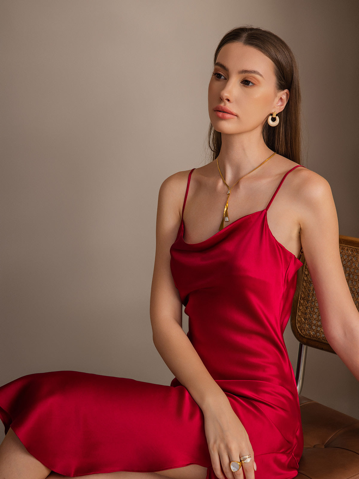 [Wine] SilkSilky-UK 19Momme Pure Silk Sleeveless Cowl Neck Dress 003