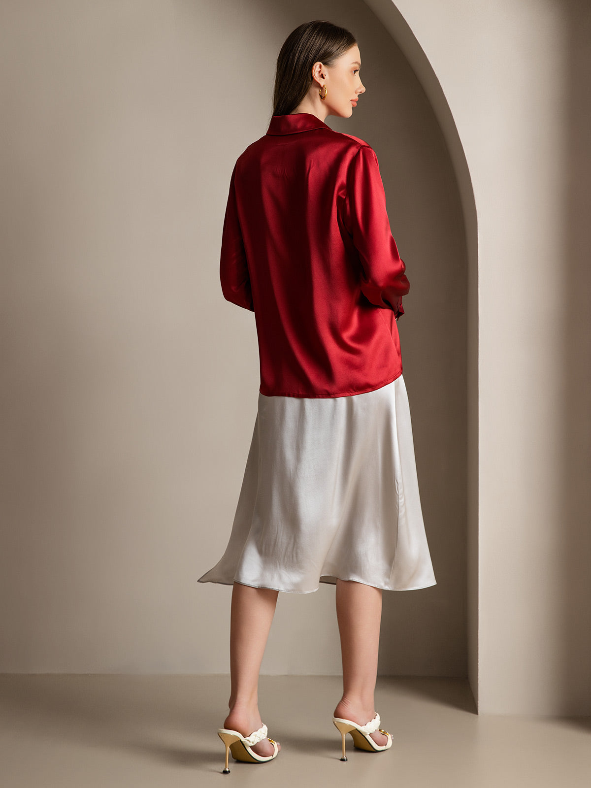 [Wine] SilkSilky-UK 19Momme Silk Collar Women's Shirt 002