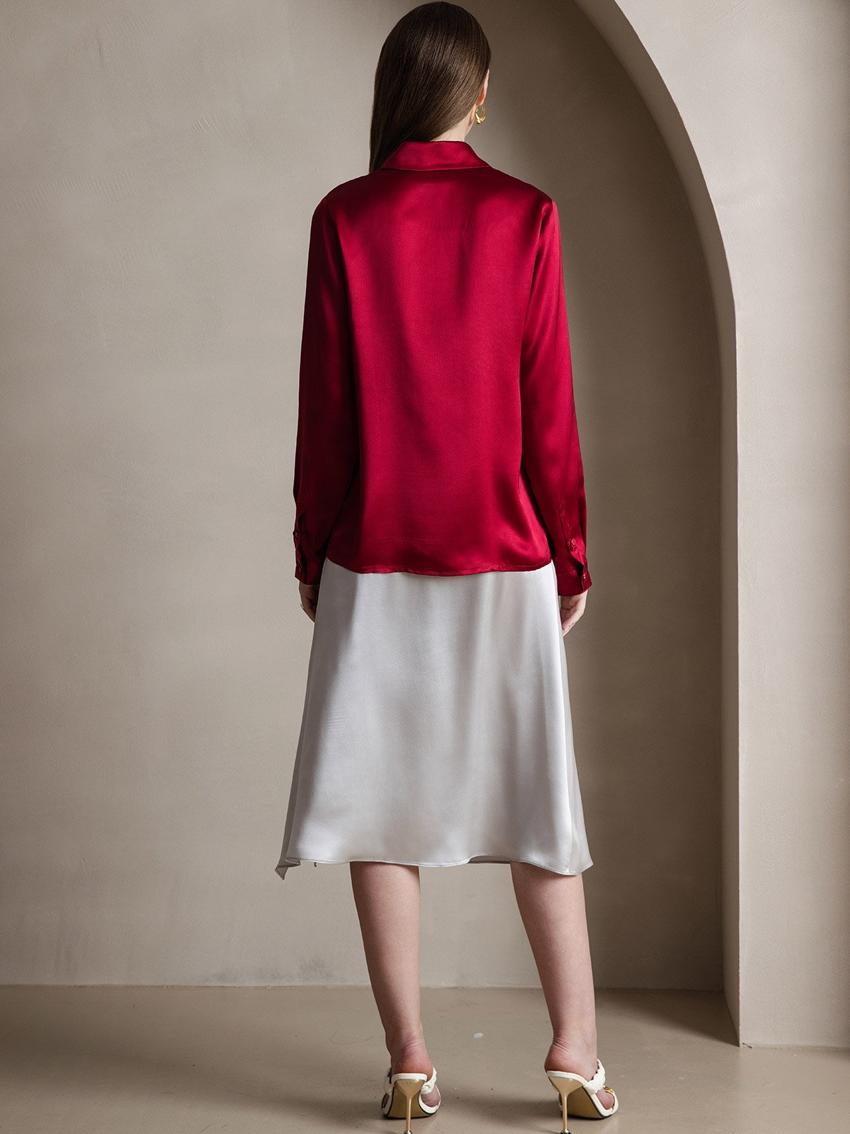 [Wine] SilkSilky-UK 19Momme Silk Collar Women's Shirt 002