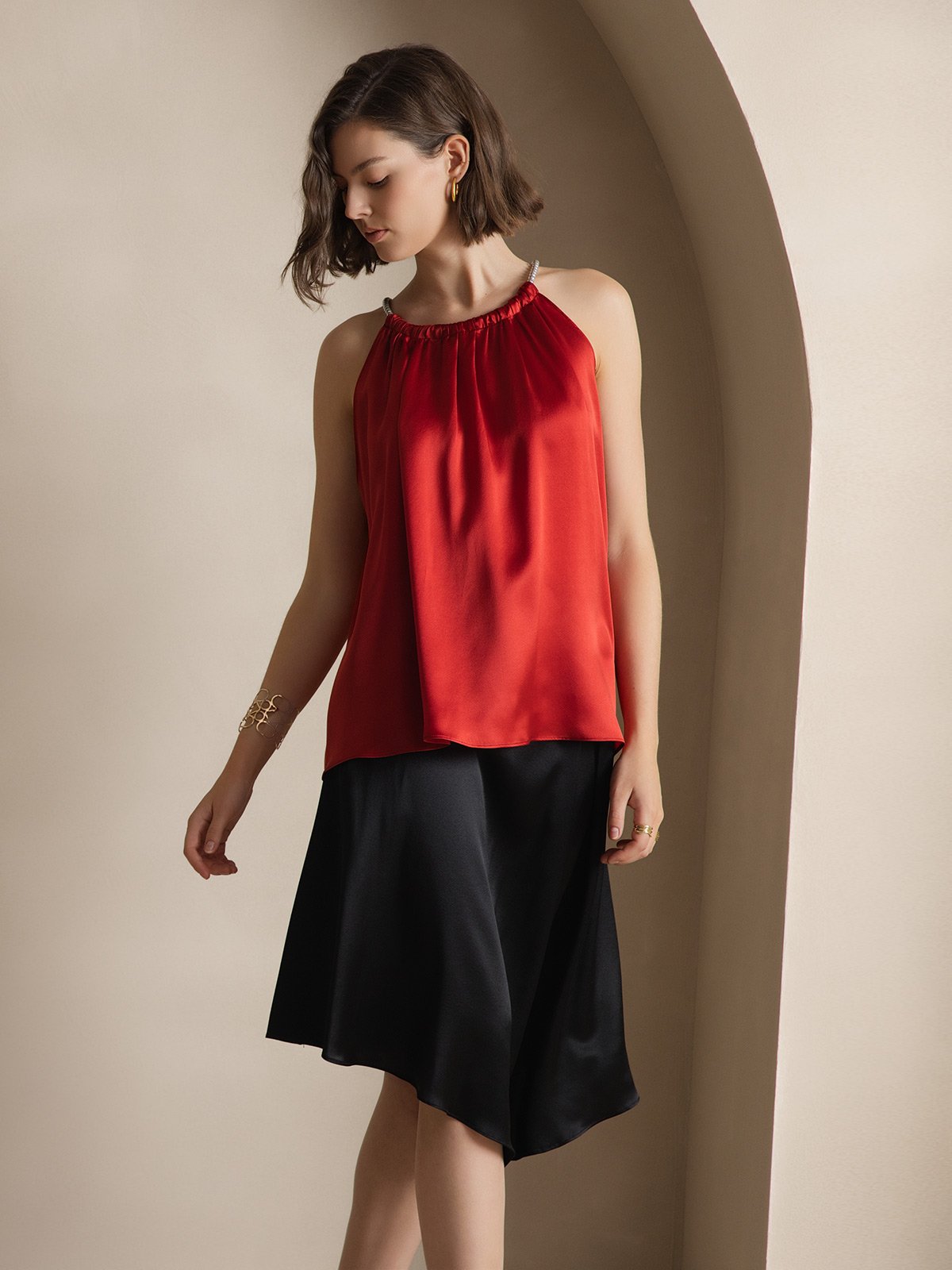 [Wine] SilkSilky-UK 19Momme Silk Sleeveless Round Neck Camisole 001