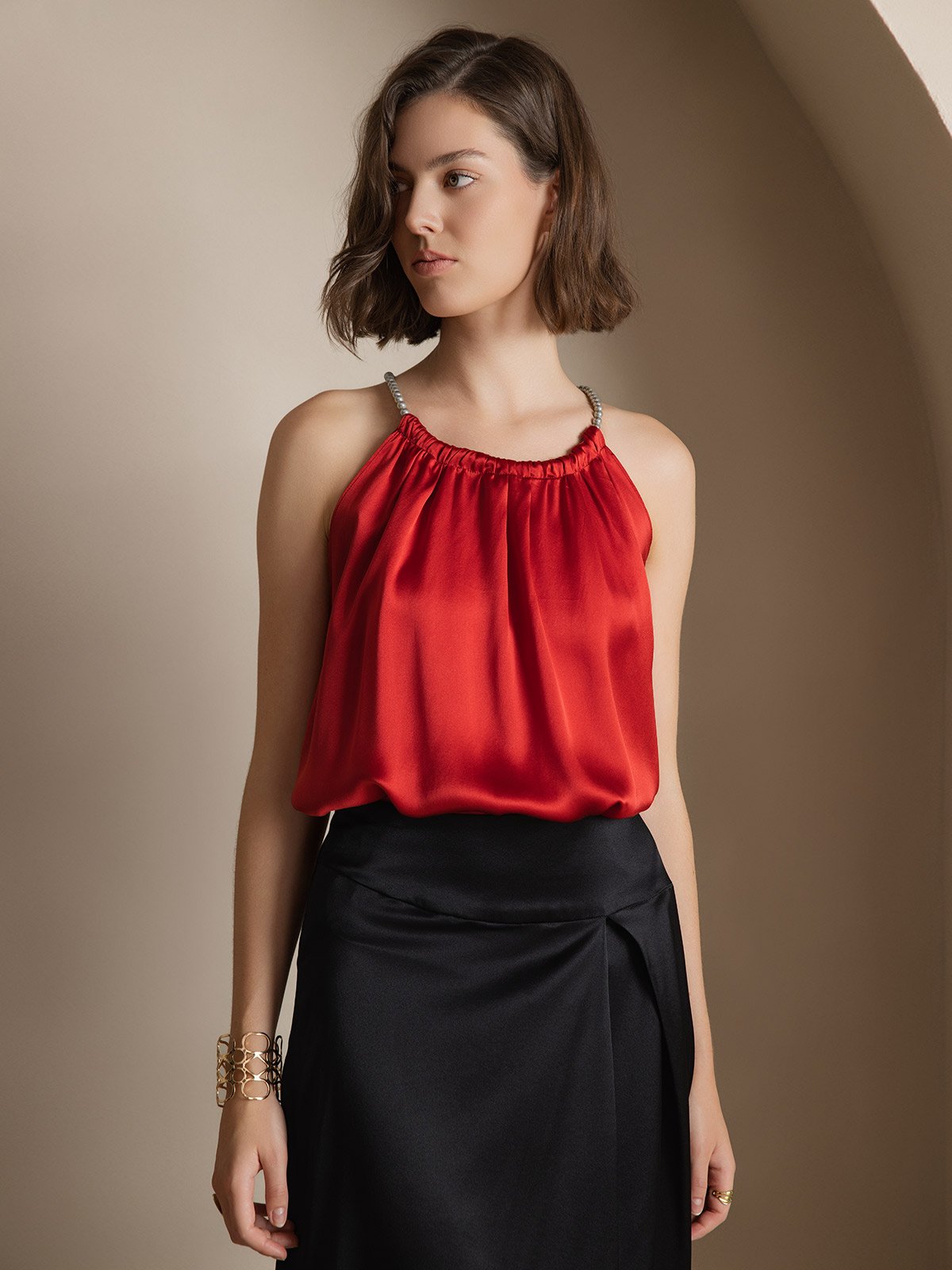 [Wine] SilkSilky-UK 19Momme Silk Sleeveless Round Neck Camisole 005