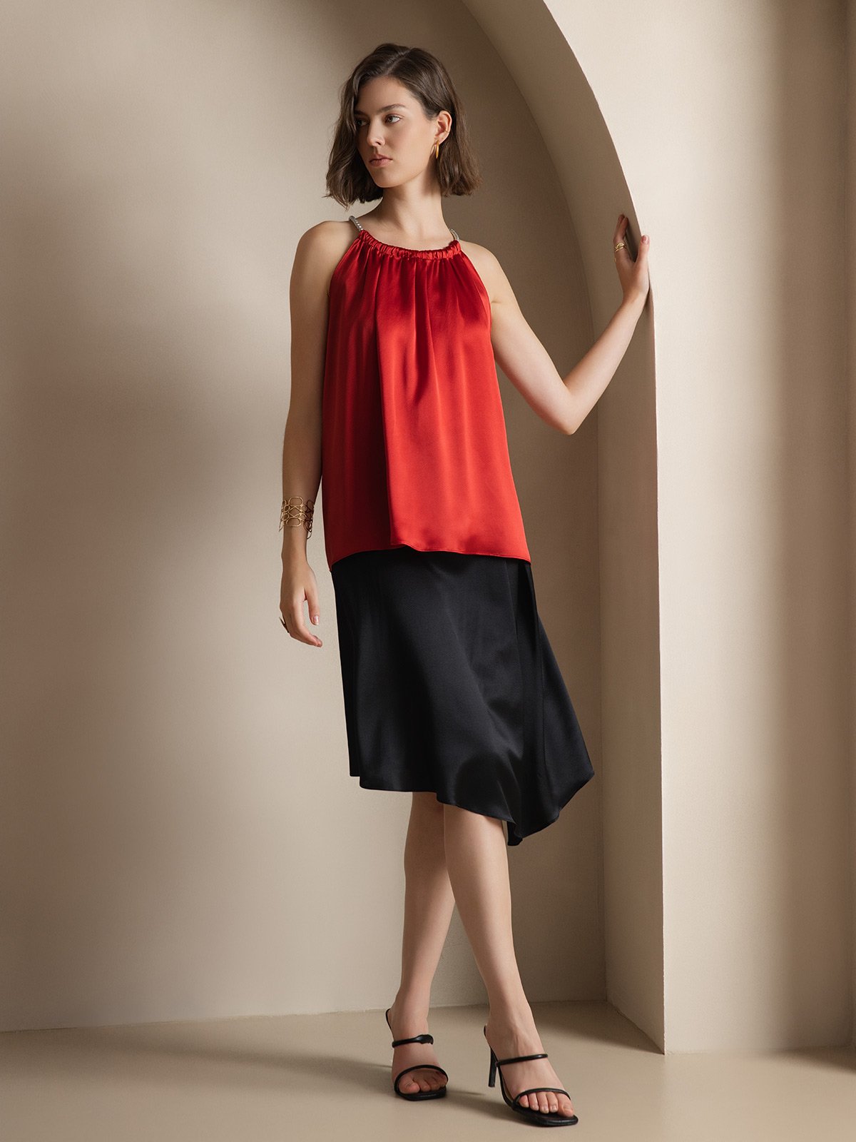 [Wine] SilkSilky-UK 19Momme Silk Sleeveless Round Neck Camisole 006