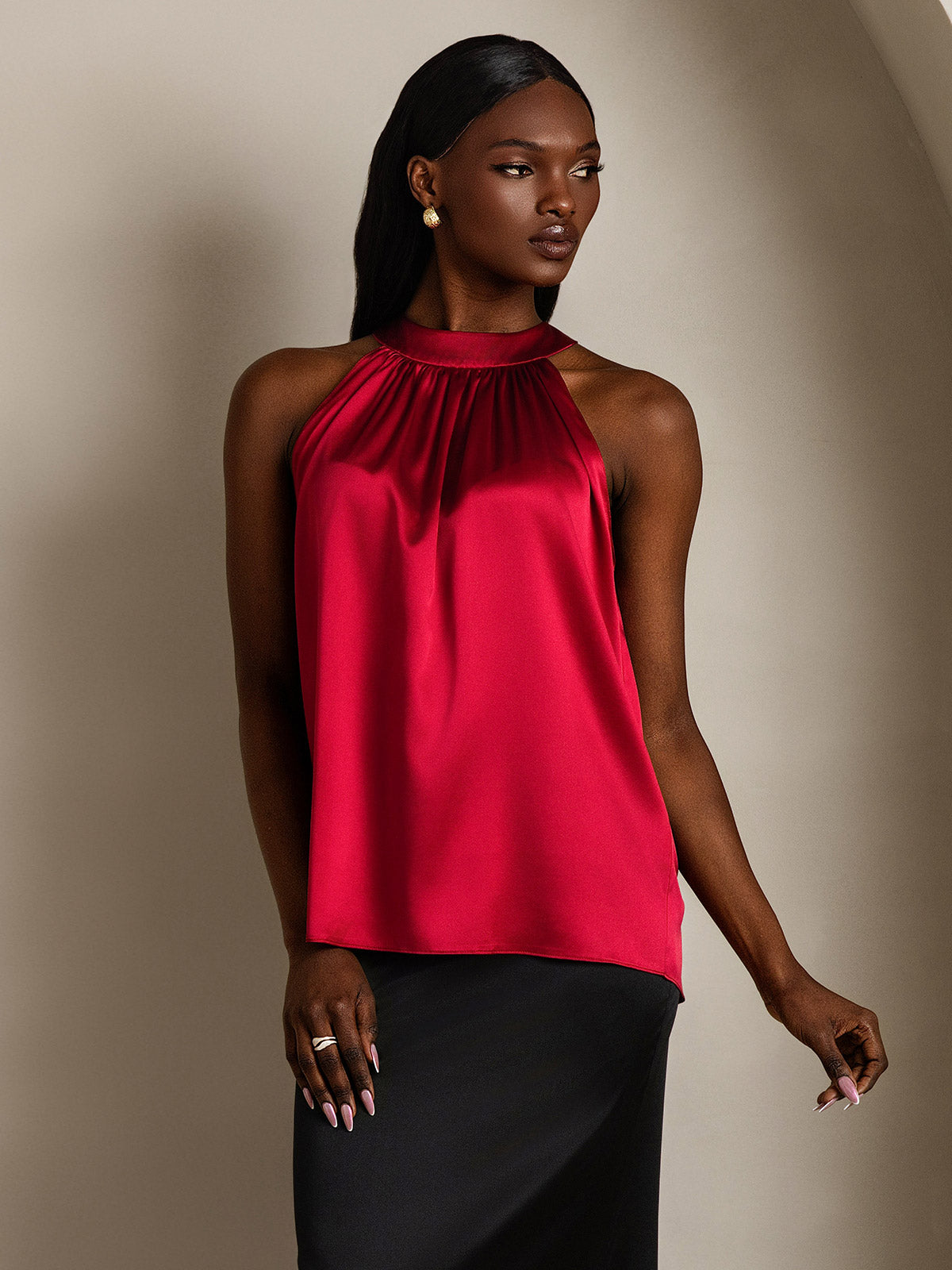 [Wine] SilkSilky-UK 19Momme Silk Sleeveless Womens T-Shirt 006
